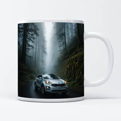 Kia Sportage Silver SUV Misty Forest Road