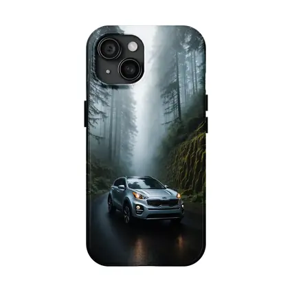 Kia Sportage Silver SUV Misty Forest Road