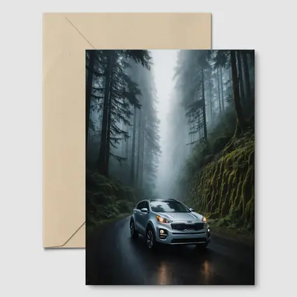 Kia Sportage Silver SUV Misty Forest Road