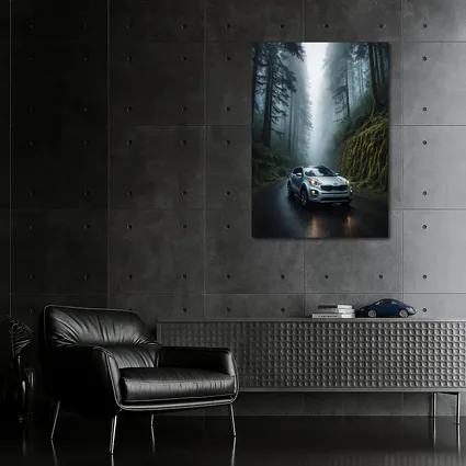 Kia Sportage Silver SUV Misty Forest Road