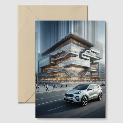 Kia Sportage SUV Modern City Building Background
