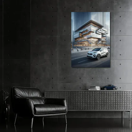 Kia Sportage SUV Modern City Building Background