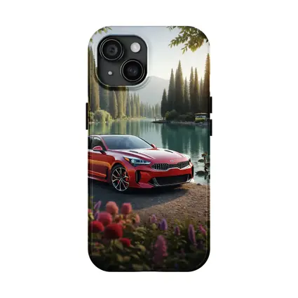 Kia Stinger Red Sports Sedan Lake Setting