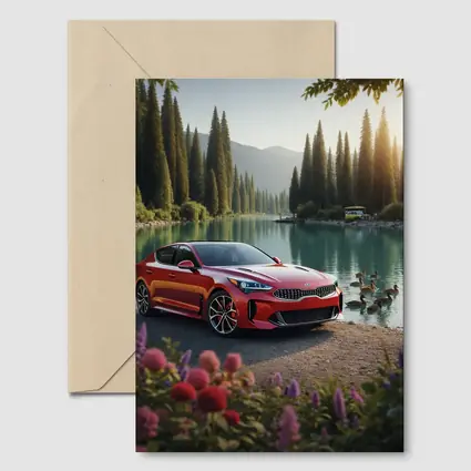Kia Stinger Red Sports Sedan Lake Setting