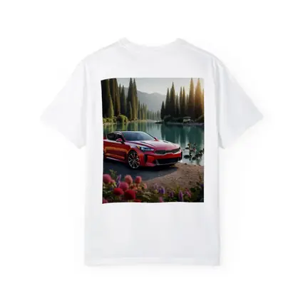 Kia Stinger Red Sports Sedan Lake Setting