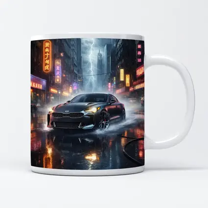 Kia Stinger Racing Through Neon Thunderstorm City