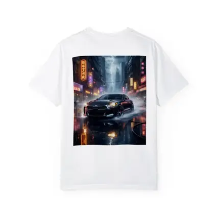 Kia Stinger Racing Through Neon Thunderstorm City