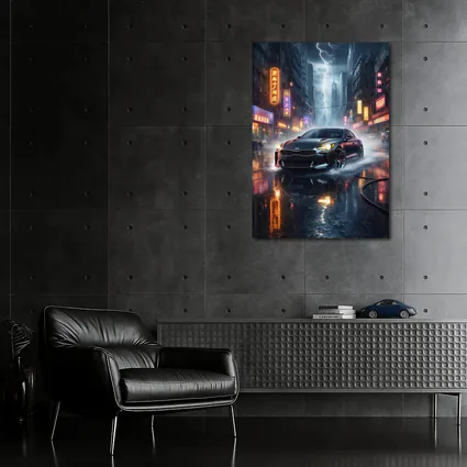 Kia Stinger Racing Through Neon Thunderstorm City