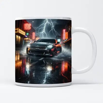 Kia Stinger Thunderstorm Rainy Neon City Street