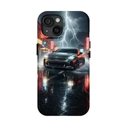 Kia Stinger Thunderstorm Rainy Neon City Street