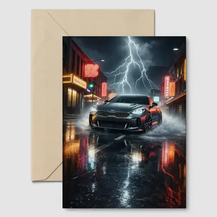 Kia Stinger Thunderstorm Rainy Neon City Street