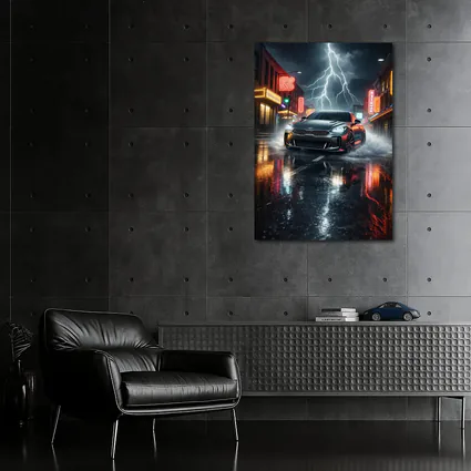 Kia Stinger Thunderstorm Rainy Neon City Street