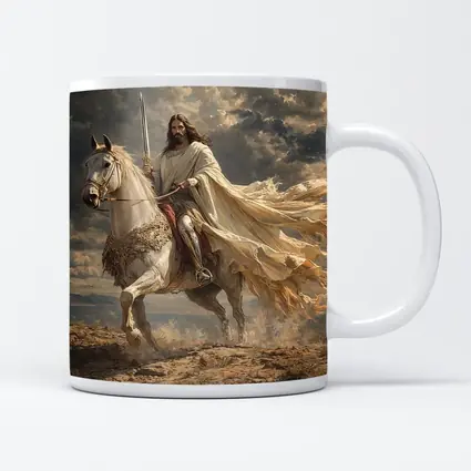 Jesus Riding White Horse Dramatic Sky