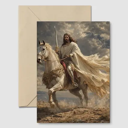 Jesus Riding White Horse Dramatic Sky