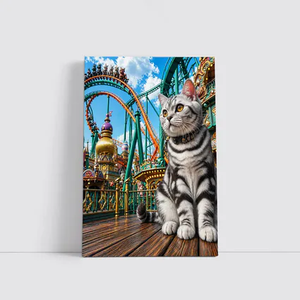American Shorthair Cat Amusement Park Scene