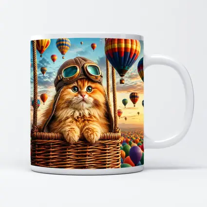 Ginger Cat Pilot Hot Air Balloons Sky