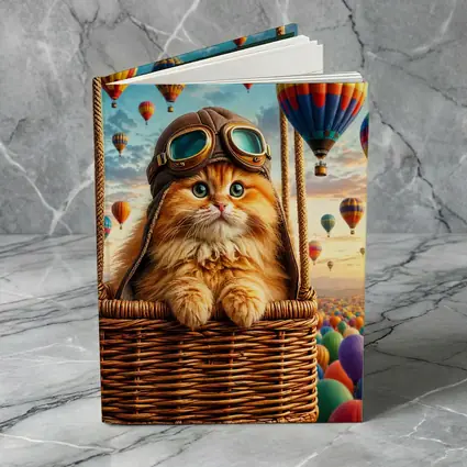 Ginger Cat Pilot Hot Air Balloons Sky