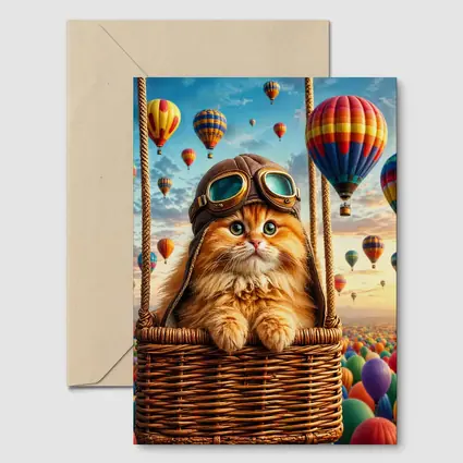 Ginger Cat Pilot Hot Air Balloons Sky