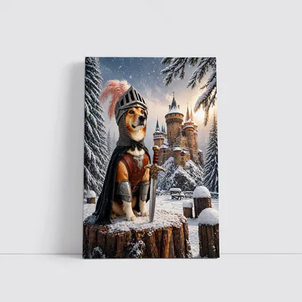 Knight Corgi Dog Medieval Castle Winter Scene