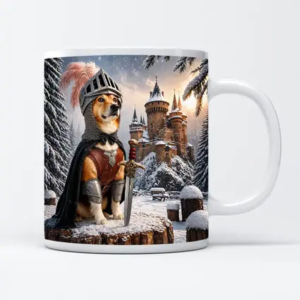 Knight Corgi Dog Medieval Castle Winter Scene