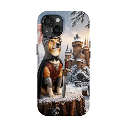 Knight Corgi Dog Medieval Castle Winter Scene