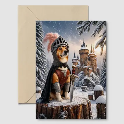 Knight Corgi Dog Medieval Castle Winter Scene