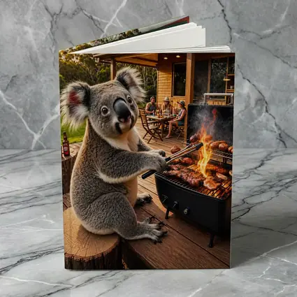 Koala Grilling Meat at Australian Backyard BBQ