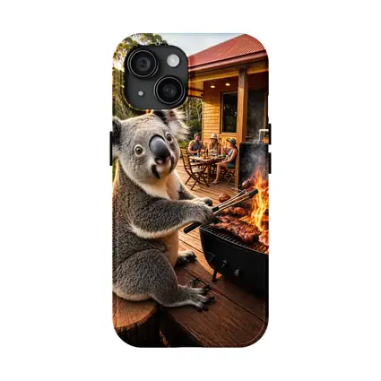 Koala Grilling Meat at Australian Backyard BBQ