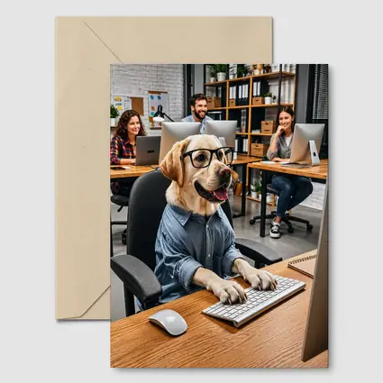 Labrador Retriever In Glasses Office Worker