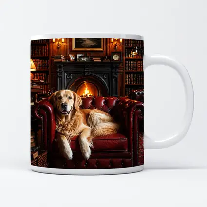 Golden Retriever Relaxing in Cozy Library
