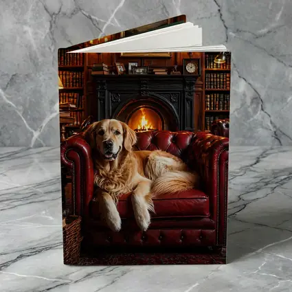 Golden Retriever Relaxing in Cozy Library