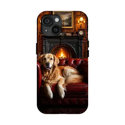 Golden Retriever Relaxing in Cozy Library