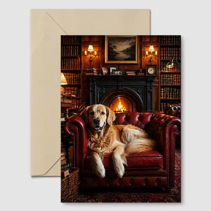 Golden Retriever Relaxing in Cozy Library