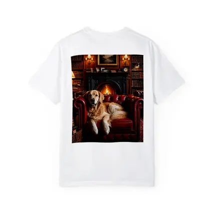 Golden Retriever Relaxing in Cozy Library