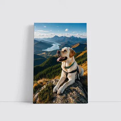 Labrador Retriever Resting on Mountain Summit