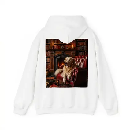 Golden Retriever Relaxing in Library Armchair