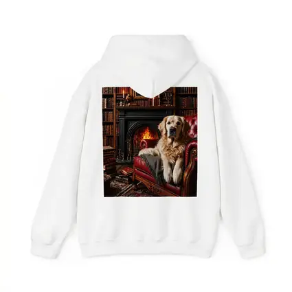 Golden Retriever Relaxing In Library By Fireplace