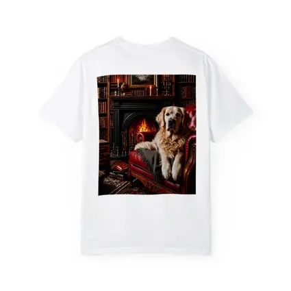 Golden Retriever Relaxing In Library By Fireplace