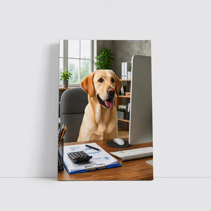Labrador Retriever Working at Office Desk