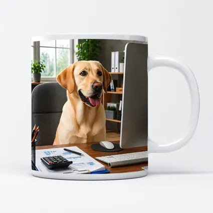 Labrador Retriever Working at Office Desk