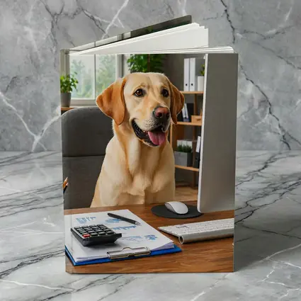 Labrador Retriever Working at Office Desk