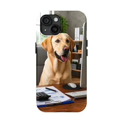 Labrador Retriever Working at Office Desk