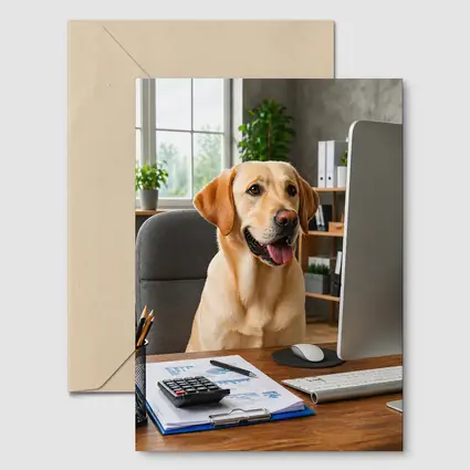 Labrador Retriever Working at Office Desk