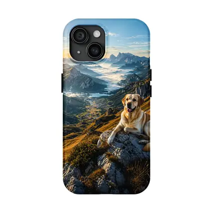 Labrador Retriever Resting on Mountain Summit