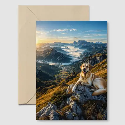 Labrador Retriever Resting on Mountain Summit
