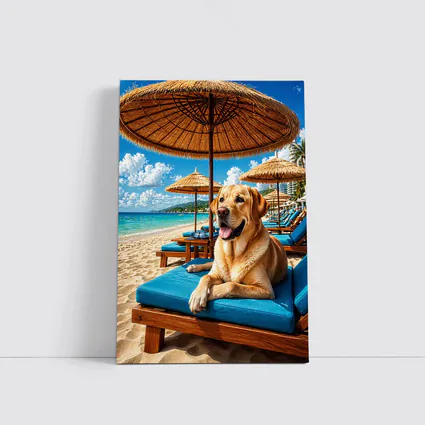 Labrador Retriever Relaxing on Tropical Beach