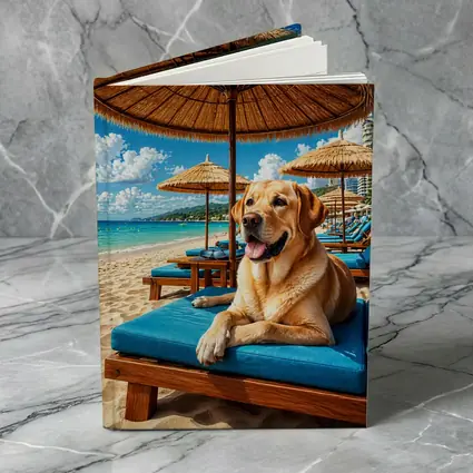 Labrador Retriever Relaxing on Tropical Beach