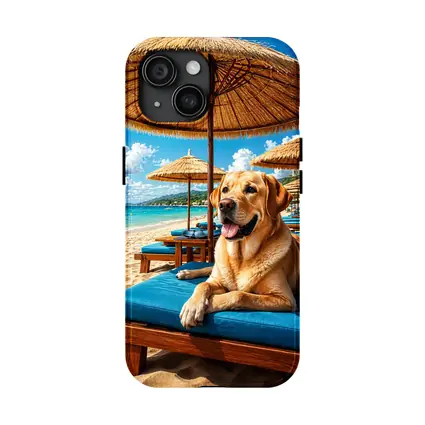 Labrador Retriever Relaxing on Tropical Beach