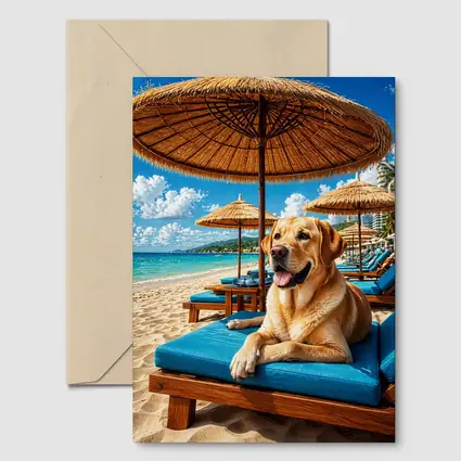 Labrador Retriever Relaxing on Tropical Beach