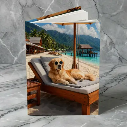Golden Retriever Relaxing On Tropical Beach